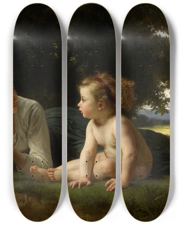 Triptych art skateboard deck of William Bouguereau Temptation by William Bouguereau (1825-1905)
