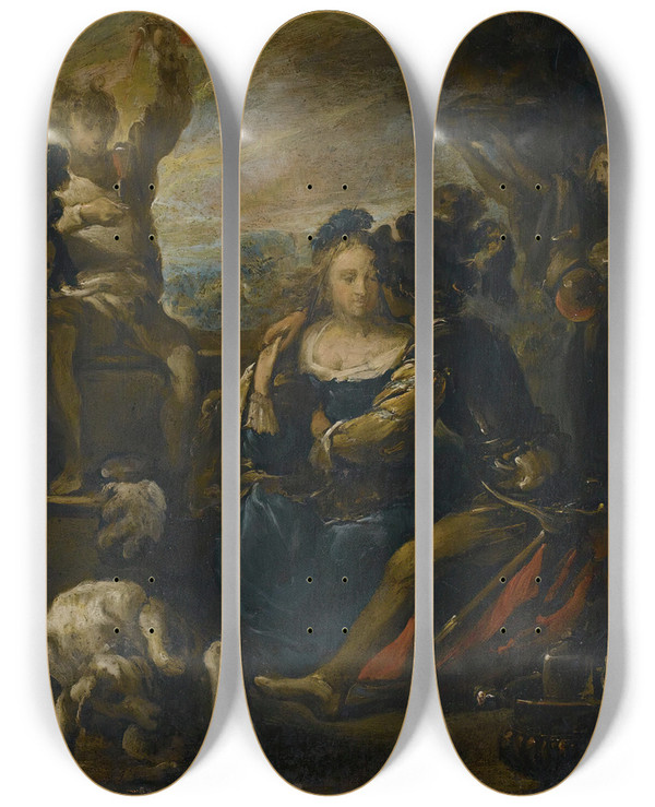 Triptych art skateboard deck of Johann Liss The Prodigal Son by Johann Liss (1597-1631)