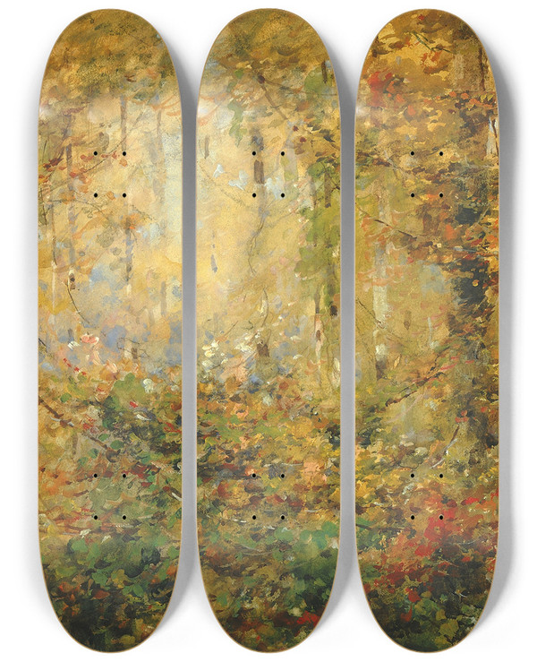 Triptych art skateboard deck of William Henry Holmes Autumn Tangle by William Henry Holmes (1846-1933)