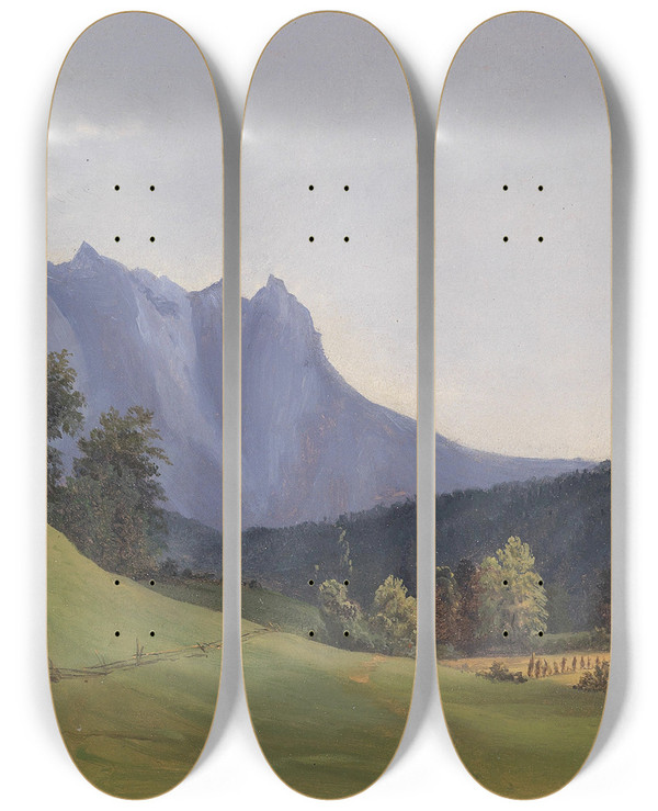 Triptych art skateboard deck of Anton Hansch Sengsengebirge by Anton Hansch (1813-1876)