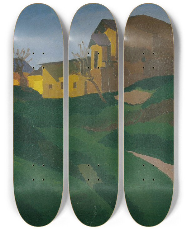 Triptych art skateboard deck of Jzsef Nemes Lamprth On The Slopes Of Gellrt Hill by Jozsef Nemes Lamperth (1891-1924)