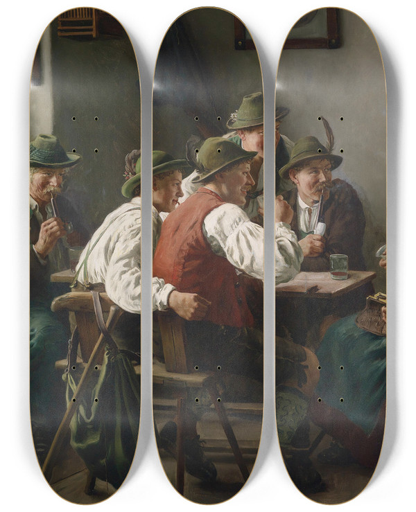 Triptych art skateboard deck of Emil Rau Die Verehrer by Emil Rau (1858-1937)