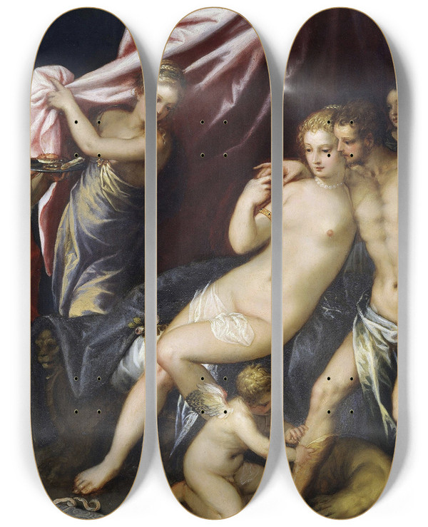 Triptych art skateboard deck of Hans Rottenhammer Venus And Mars by Hans Rottenhammer (1564-1625)