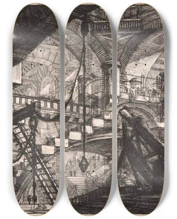 Triptych art skateboard deck of Giovanni Battista Piranesi The Arch With A Shell Ornament by Giovanni Battista Piranesi (1720-1778)