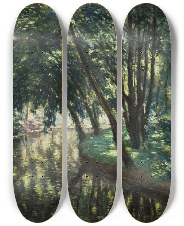 Triptych art skateboard deck of Antonn Hudeek A Forest Still Life by Antonin Hudecek (1872-1941)