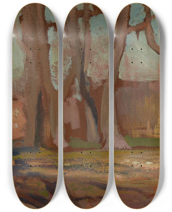 Triptych art skateboard deck of Jan Stanislawski The Planty Park In Krakow In Spring by Jan Stanislawski (1860-1907)