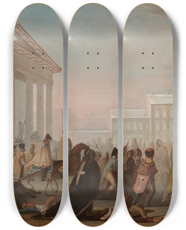 Triptych art skateboard deck of Jan Krzysztof Damel Retreat Of Napoleons Army by Jan Krzysztof Damel (1780-1840)