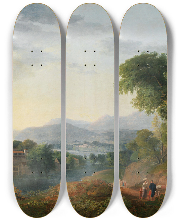 Triptych art skateboard deck of Carlo Labruzzi An Italianate Landscape by Carlo Labruzzi (1748-1817)