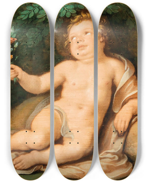 Triptych art skateboard deck of Cornelis Cornelisz Van Haarlem An Allegory Of Vanitas by Cornelis Cornelisz Van Haarlem (1562-1638)