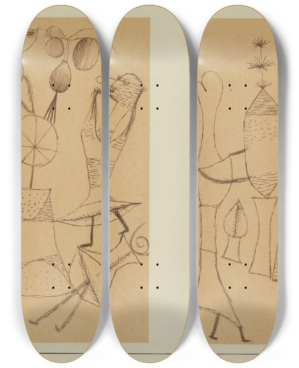 Triptych art skateboard deck of Paul Klee Komdie Comedy by Paul Klee (1879-1940)
