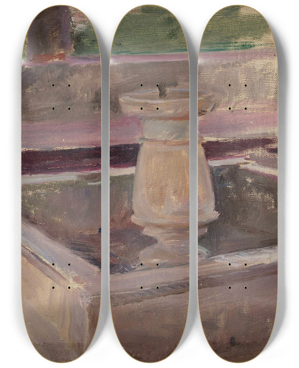Triptych art skateboard deck of Jan Cigliski Fountain In The Khans Palace In Bakhchisaray From The Journey To Crimea by Jan Ciaglinski (1858-1913)