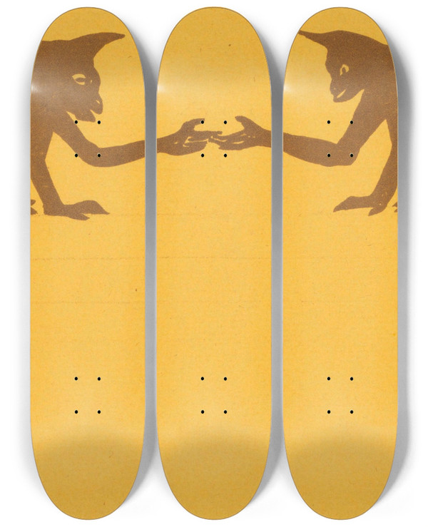Triptych art skateboard deck of Theo Van Hoytema Catalogusomslag Met Twee Apen_1 by Theo Van Hoytema (1863-1917)