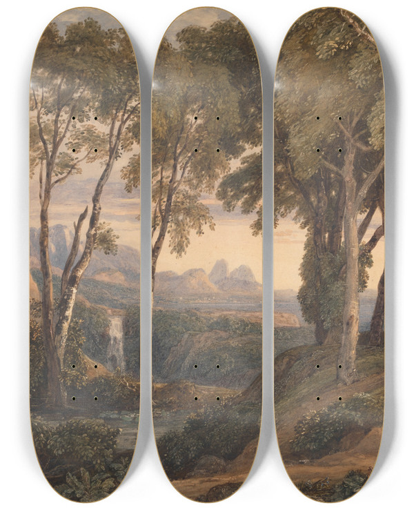Triptych art skateboard deck of Francis Oliver Finch Classical Scene by Francis Oliver Finch (1802-1862)