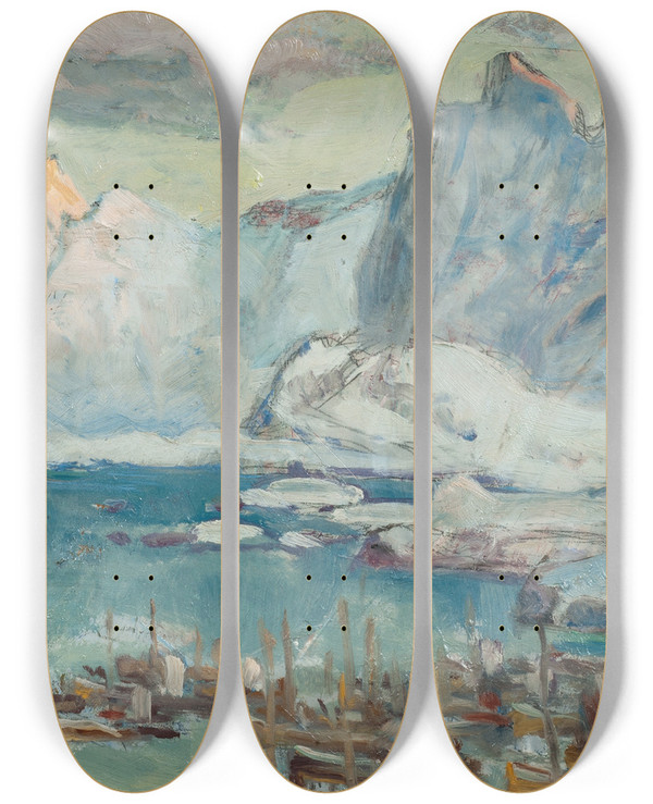 Triptych art skateboard deck of Anna Boberg Svolvaer Harbour At The Height Of The Fishing Seasonstudy From Lofoten by Anna Boberg (1864-1935)