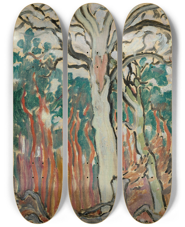 Triptych art skateboard deck of Louis Valtat Les Arbres En Sologne by Louis Valtat (1869-1952)