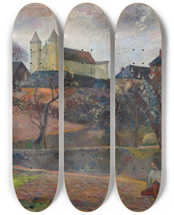 Triptych art skateboard deck of Paul Gauguin Vue De Rouen by Paul Gauguin (1848-1903)