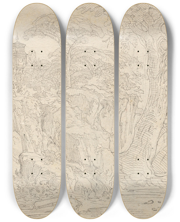 Triptych art skateboard deck of Franz Johann Heinrich Nadorp Album With Views Of Rome And Surroundings Landscape Studies Page 36A Roman View by Franz Johann Heinrich Nadorp (1794-1876)