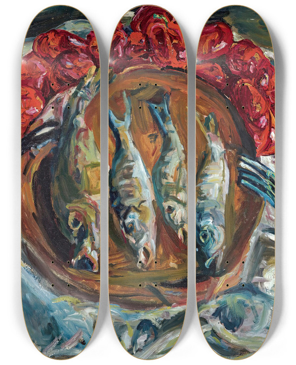 Triptych art skateboard deck of Cham Soutine Poissons Et Tomates by Chaim Soutine (1893-1943)