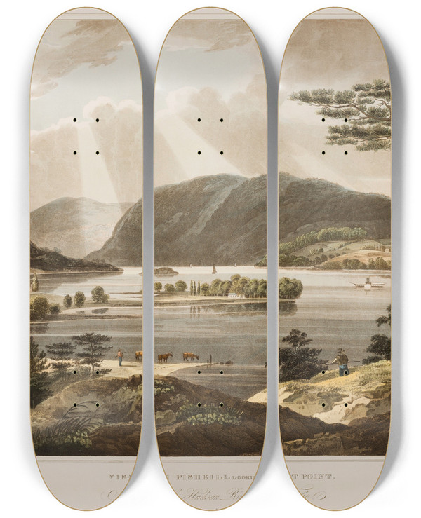 Triptych art skateboard deck of William Guy Wall View From Fishkill Looking To West Point by William Guy Wall (1792-1864)