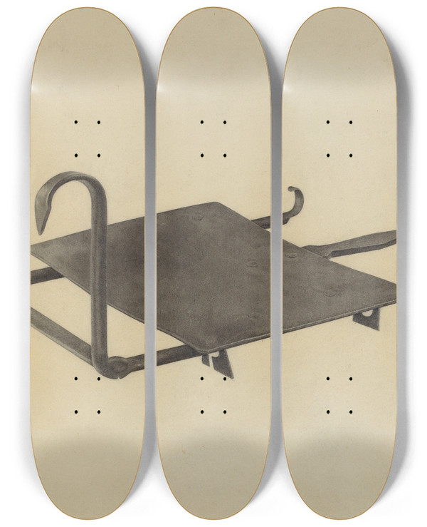 Triptych art skateboard deck of Gordon Sanborn Fender Plate Warmer by Gordon Sanborn