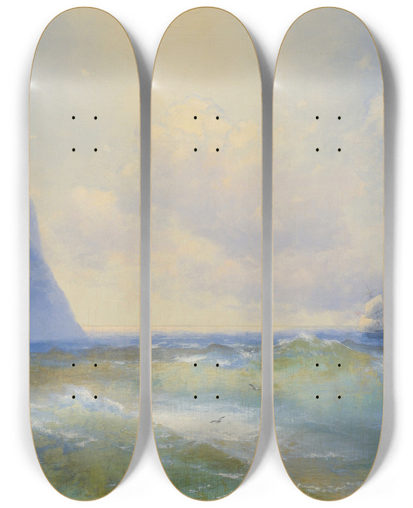 Triptych art skateboard deck of Ivan Konstantinovich Aivazovsky Ship At Sea by Ivan Konstantinovich Aivazovsky (1817-1900)