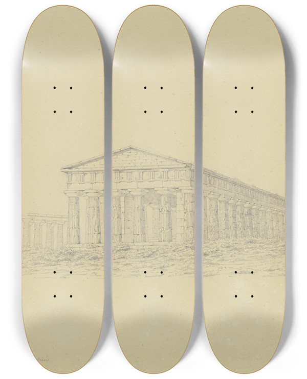 Triptych art skateboard deck of Friedrich Wilhelm Ludwig Der Sogenannte Poseidontempel Und Das Heraion In Paestum by Friedrich Wilhelm Ludwig (1828)