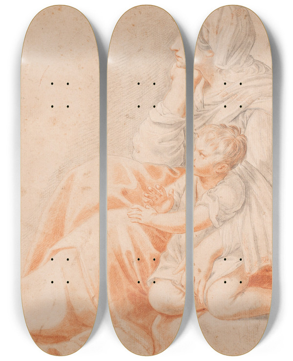 Triptych art skateboard deck of Hendrik Krock De Tre Livsaldre by Hendrik Krock (1671-1738)