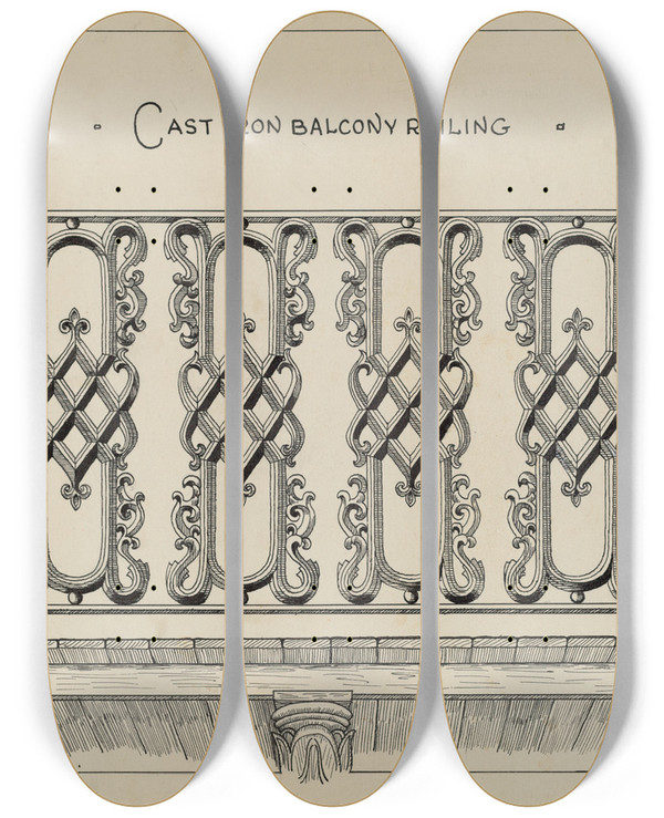 Triptych art skateboard deck of Ray Price Cast Iron Balcony Rail_2 by Ray Price (20-)