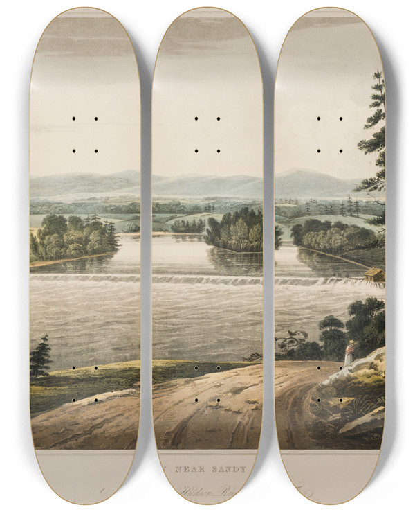 Triptych art skateboard deck of William Guy Wall View Near Sandy Hill by William Guy Wall (1792-1864)