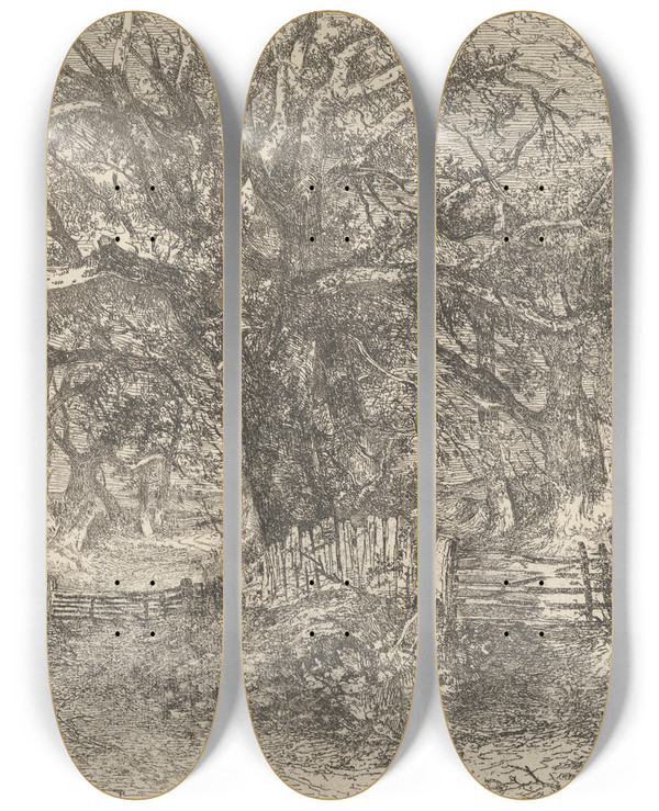 Triptych art skateboard deck of John Crome Road Scene Trowse Hall Near Norwich by John Crome (1768-1821)