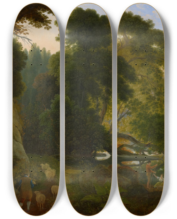 Triptych art skateboard deck of Samuel Birmann By The Lago Di Nemi by Samuel Birmann (1793-1847)