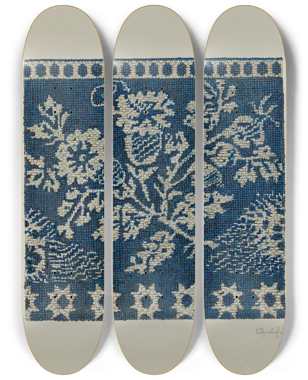 Triptych art skateboard deck of Cornelius Christoffels Coverlet_26 by Cornelius Christoffels (1879-1960)