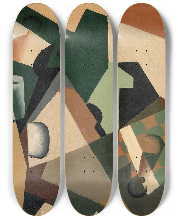 Triptych art skateboard deck of Juan Gris Glass And Checkerboard by Juan Gris (1887-1927)