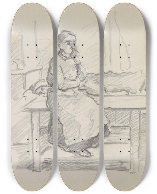Triptych art skateboard deck of Ivan Ivanec Scena We Wntrzu by Ivan Ivanec (1893-1946)