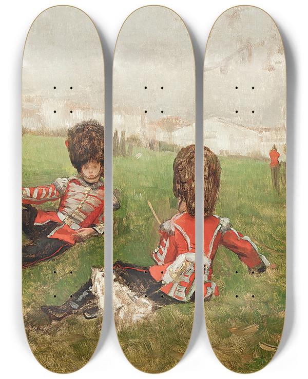 Triptych art skateboard deck of James Tissot Coldstream Fifers St Jamess Park London by James Tissot (1836-1902)