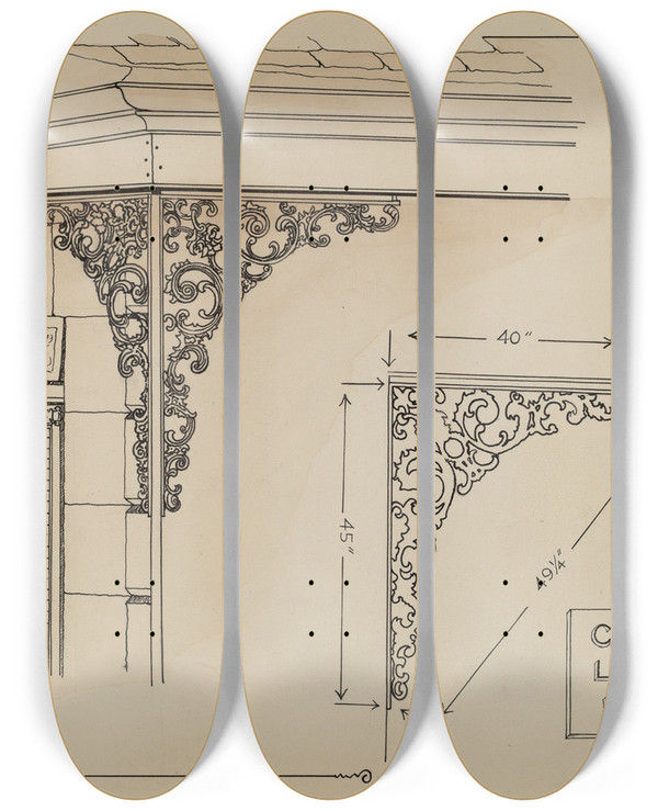 Triptych art skateboard deck of Ray Price Iron Work On Balcony by Ray Price (20-)