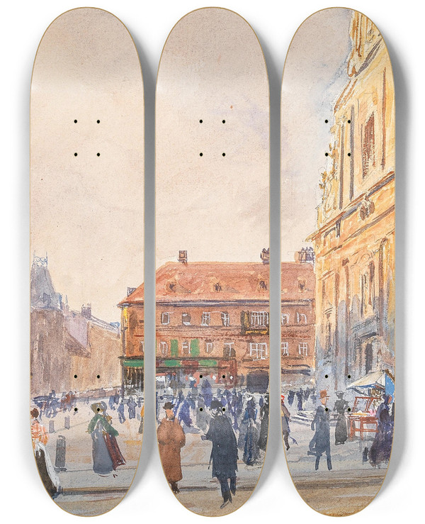 Triptych art skateboard deck of Carl Mller Karmeliterkirche Leopoldstadt by Carl Muller (1818-1893)