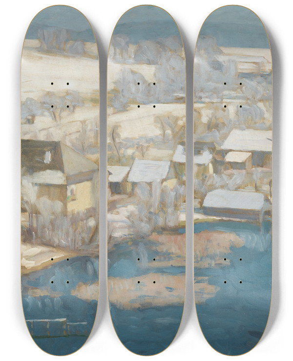 Triptych art skateboard deck of Walther Gamerith Unterbuchberg Im Winter Ii by Walther Gamerith (1903-1949)