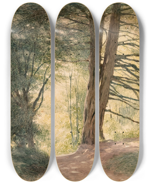Triptych art skateboard deck of Richard Doyle Boxhill Surrey by Richard Doyle (1824-1883)