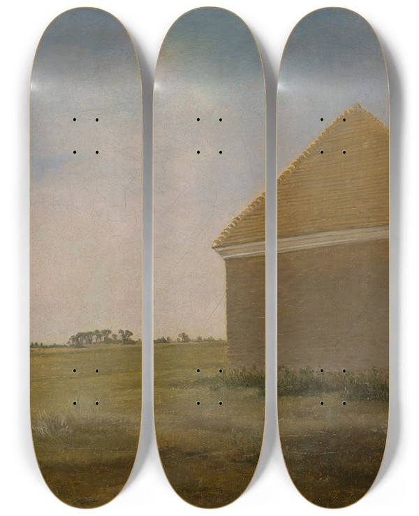 Triptych art skateboard deck of George Stubbs Newmarket Heath With A Rubbingdown House by George Stubbs (1724-1806)