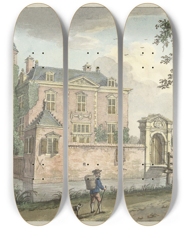 Triptych art skateboard deck of Jan De Beijer Het Huis Berendrecht by Jan de Beijer (1703-1780)