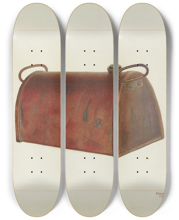 Triptych art skateboard deck of Edward L Loper Copper Foot Warmer by Edward L Loper (1916-2011)