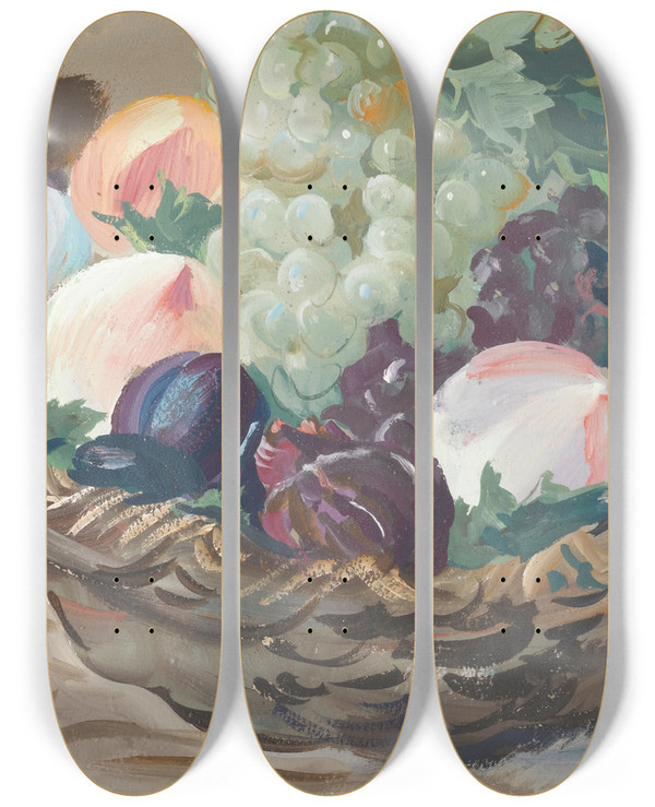 Triptych art skateboard deck of Alexandre Jacovleff Still Life With White Grapes by Alexandre Jacovleff (1887-1938)