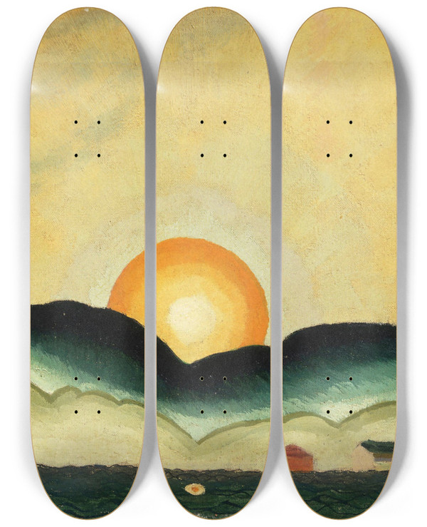 Triptych art skateboard deck of Arthur Dove Sunrise Northport Harbor by Arthur Dove (1880-1946)