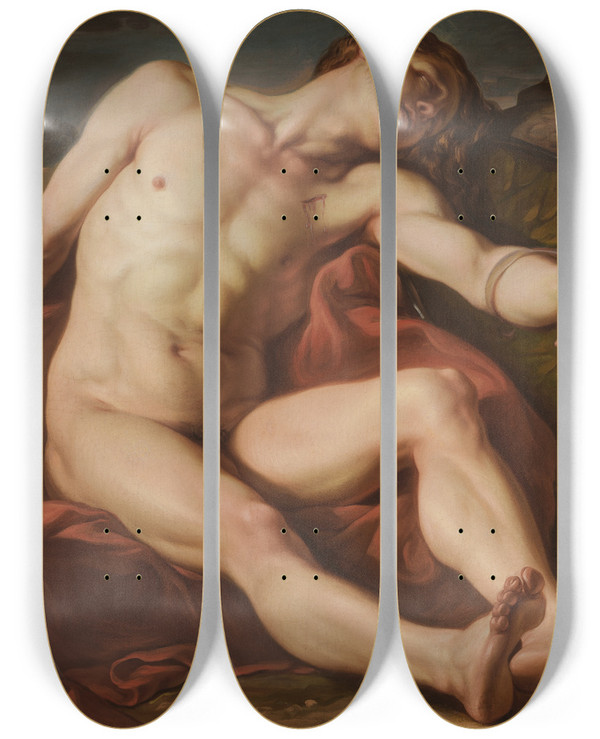 Triptych art skateboard deck of Jeansimon Berthlemy A Dying Gladiator by Jean Simon Berthelemy (1743-1811)