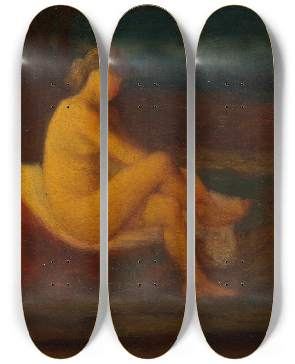 Triptych art skateboard deck of Robert Loftin Newman A Bather by Robert Loftin Newman (1827-1912)