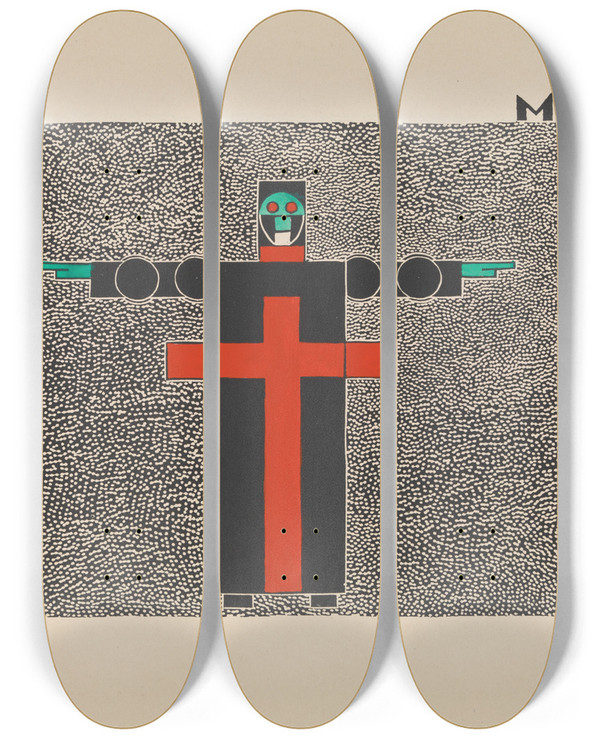 Triptych art skateboard deck of Lothar Schreyer Mann by Lothar Schreyer (1886-1966)
