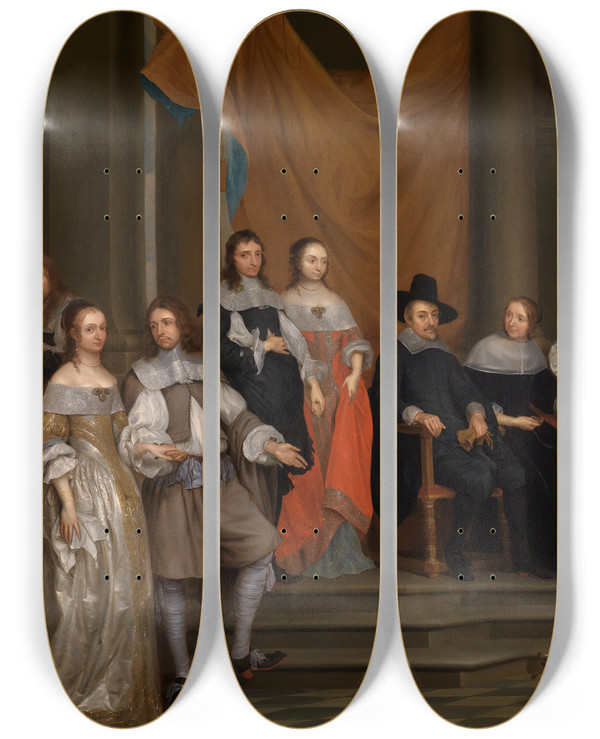 Triptych art skateboard deck of Gonzales Coques Family Portrait by Gonzales Coques (1614-1684)