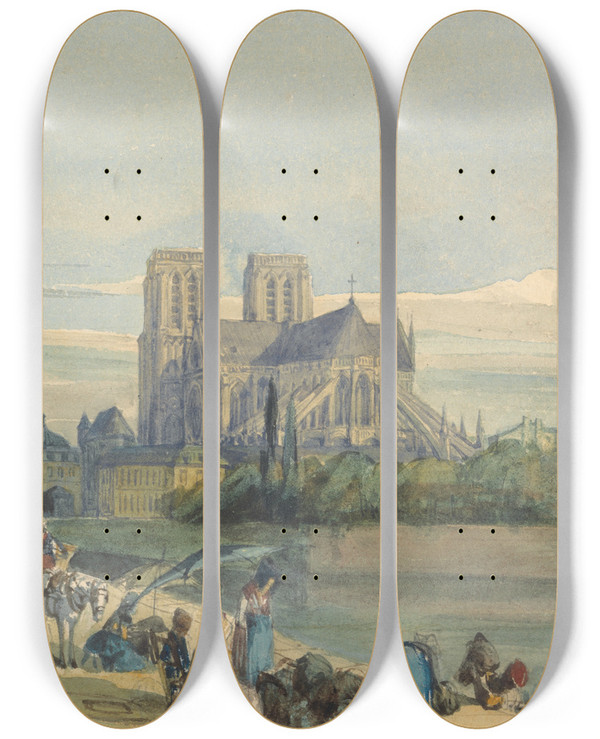 Triptych art skateboard deck of Thomas Shotter Boys Notre Dame Paris by Thomas Shotter Boys (1803-1874)