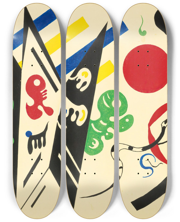 Triptych art skateboard deck of Wassily Kandinsky Rciproque by Wassily Kandinsky (1866-1944)